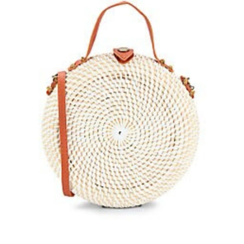 Collection XIIX Rattan Round Crossbody Bag in White EUC